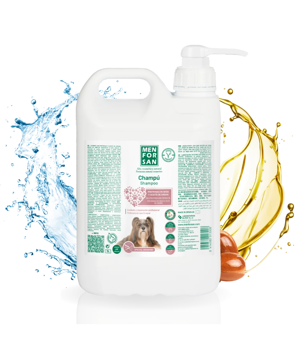 Silk protein and argan oil shampoo for dogs 5L | Menforsan