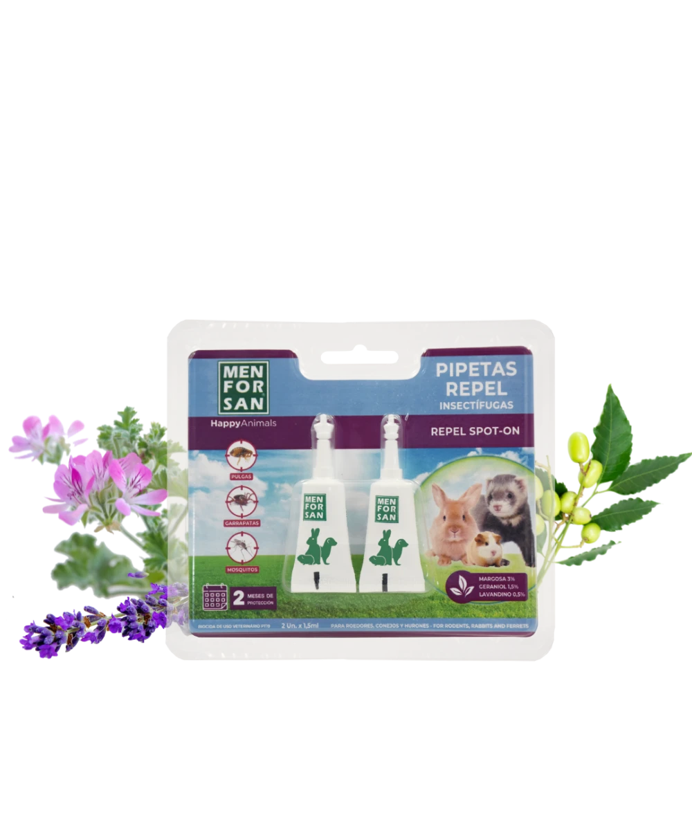 Pipetas repelentes de insectos para roedores, conejos y hurones 125ml | Menforsan