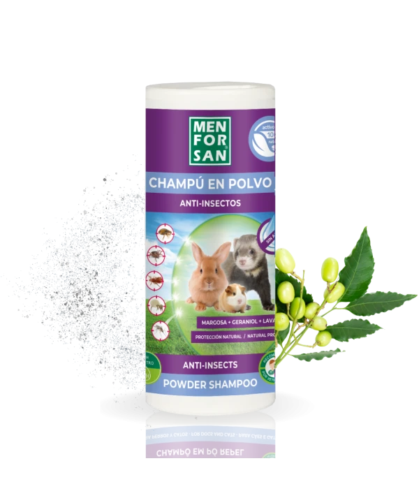 Champú en polvo anti insectos para todo tipo de mascotas | Menforsan