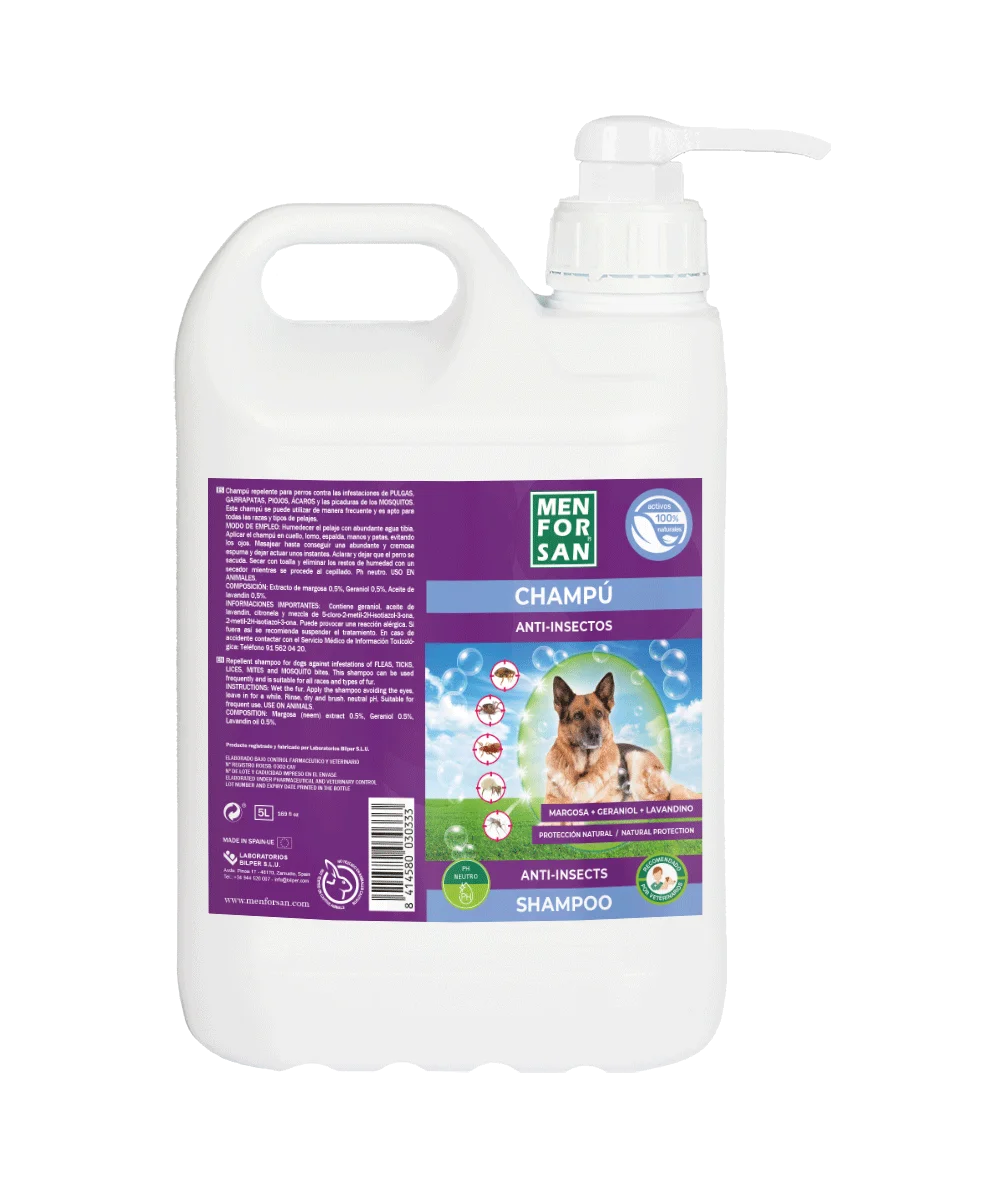 Champú Anti Insectos 5L para perros | Elimina todos los insectos en un lavado | Menforsan