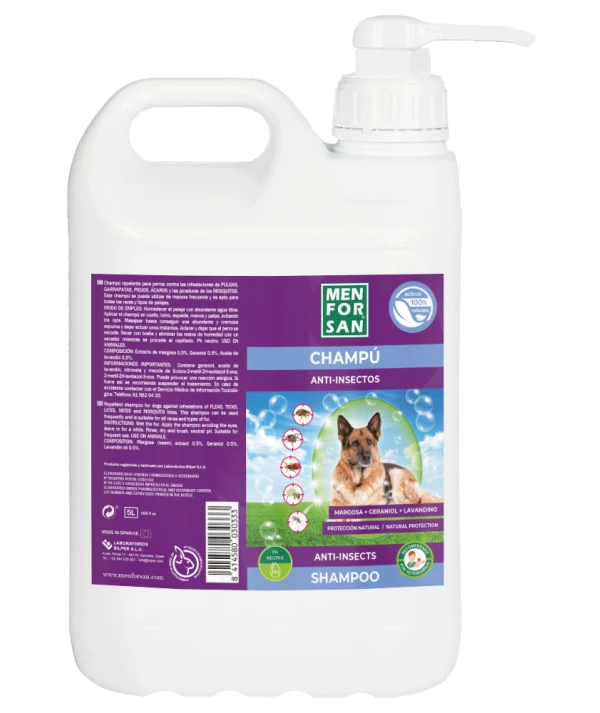 Champú Anti Insectos 5L para perros | Elimina todos los insectos en un lavado | Menforsan